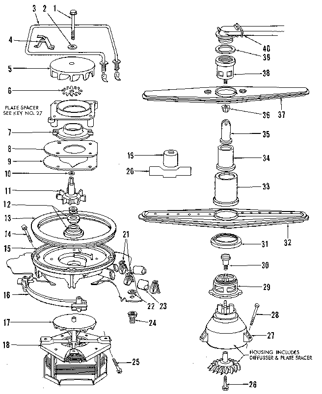 Motor, heater, and spray arm