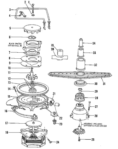 Motor, heater, and spray arm
