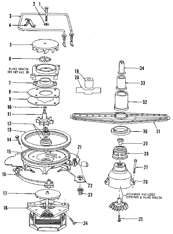 Motor, heater, and spray arm