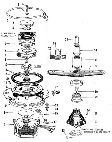 Motor, heater, and spray arm