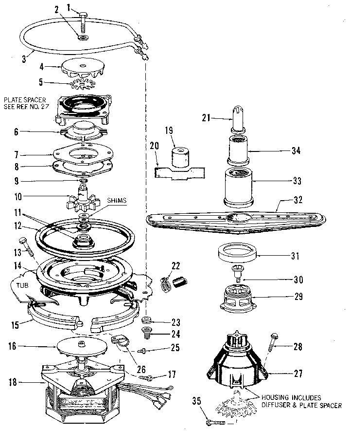 Motor, heater, and spray arm
