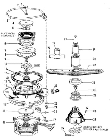 Motor, heater, and spray arm