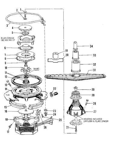 Motor, heater, and spray arm