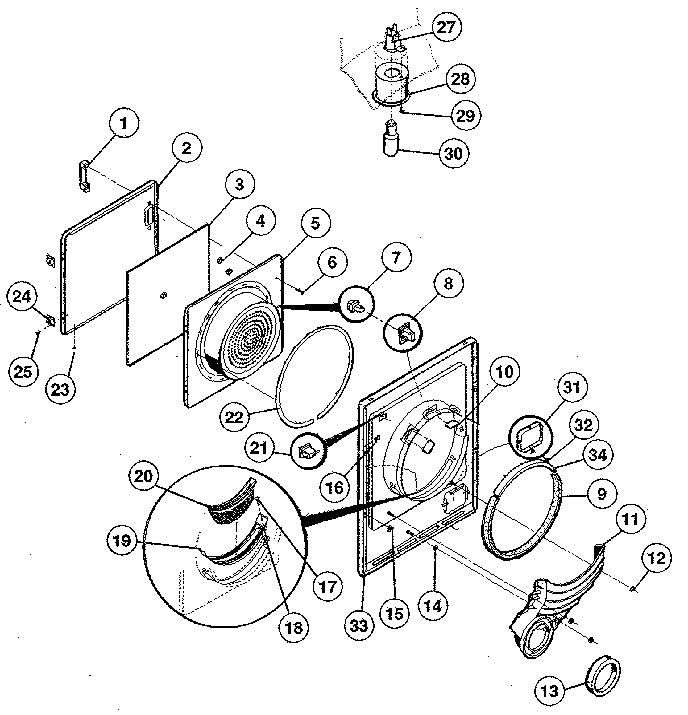 Door, front panel, lint filter