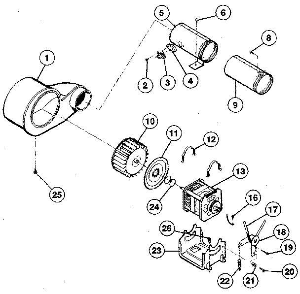 Motor, fan hsg., exhaust duct