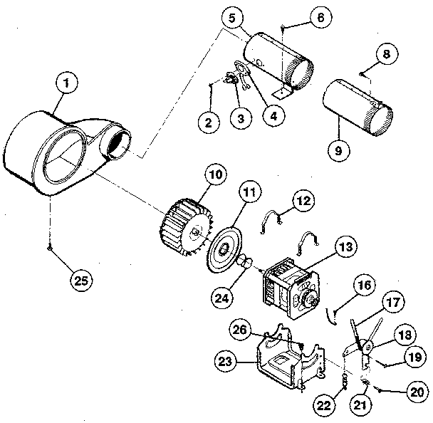Motor, fan hsg., exhaust duct