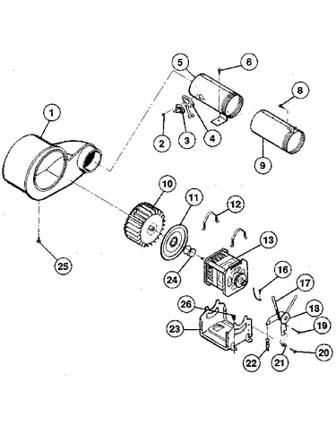 Motor, fan hsg., exhaust duct