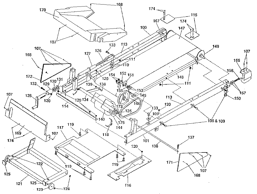 Motor and walking belt assembly