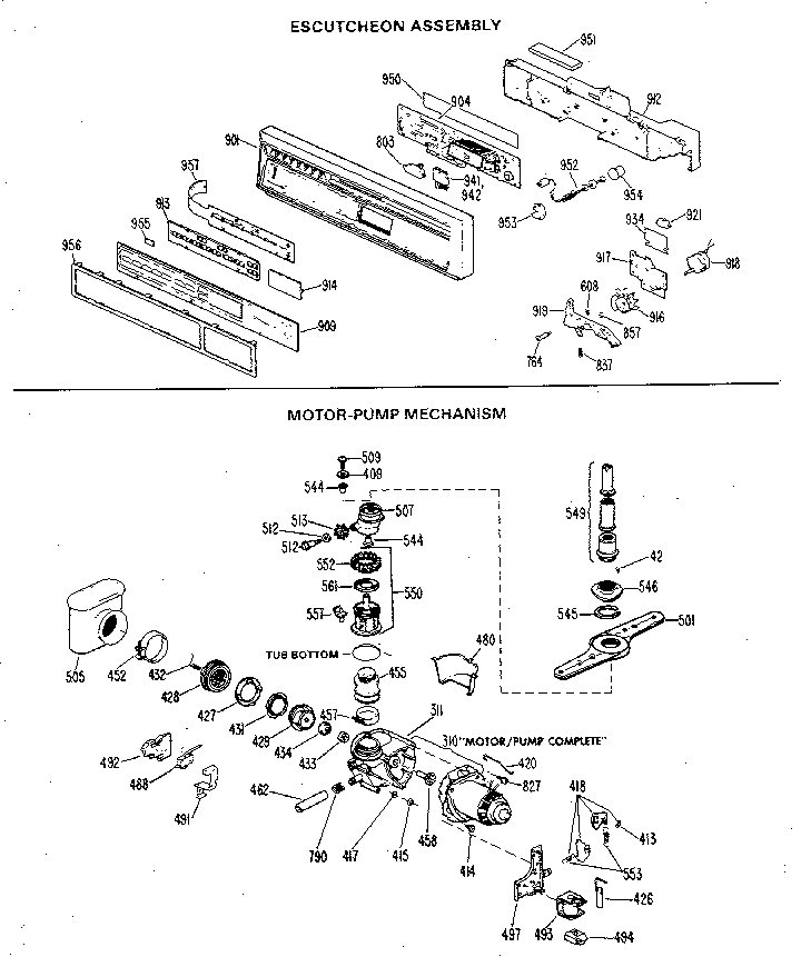 Escutcheon and motor-pump assembly