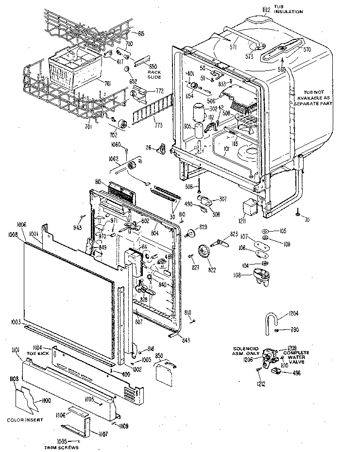 Tub and door assembly