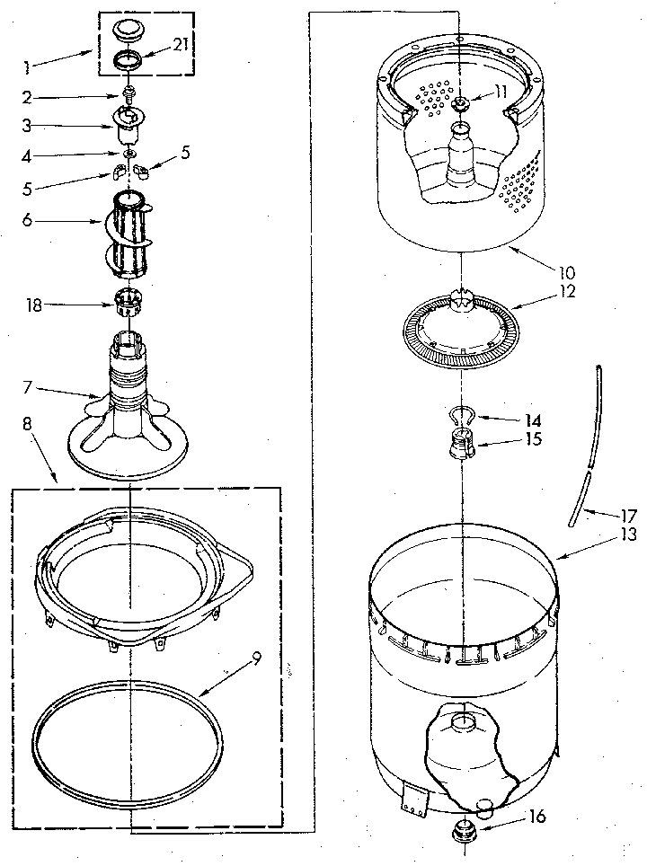 Agitator, basket and tub