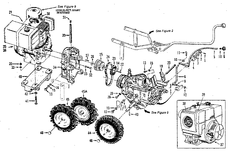 Wheel speed lever, belt drive sys. engines, wheels (fig. 3)