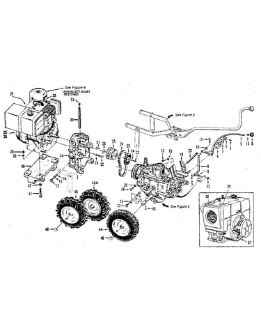 Wheel speed lever, belt drive sys. engines, wheels (fig. 3)