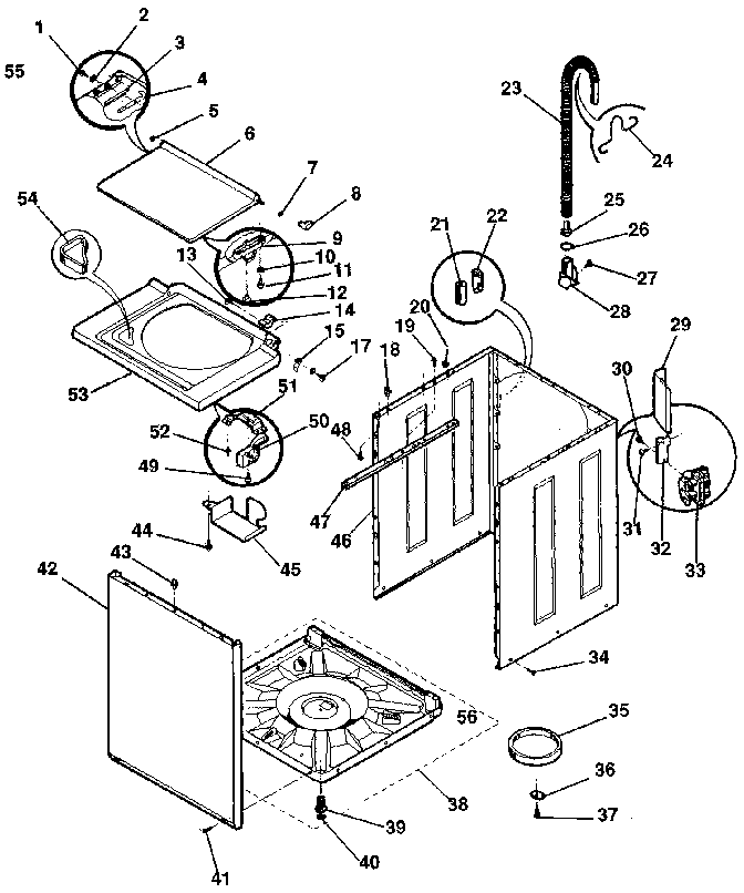 Washer-cabinet, top panel, base