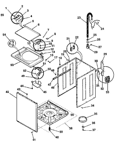 Washer-cabinet, top panel, base