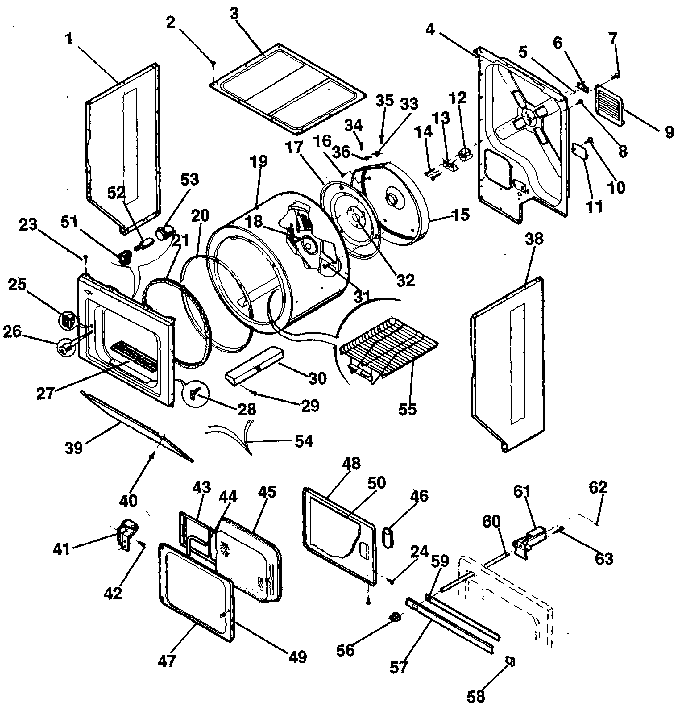 Dryer-cabinet, drum, heater