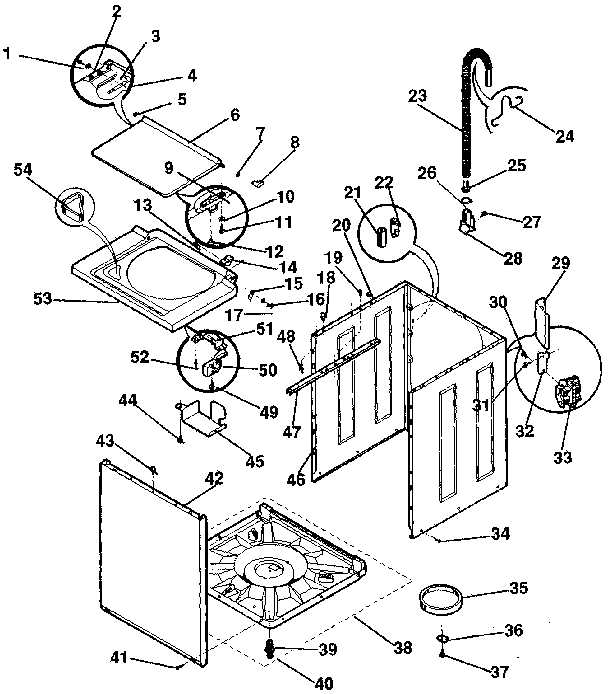 Washer-cabinet, top panel, base