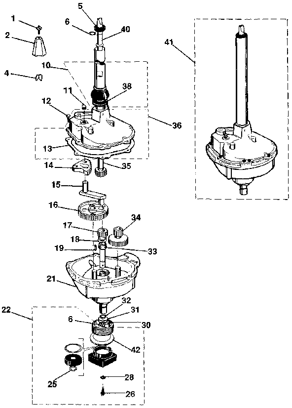 Transmission, water seal, lower bearing assy
