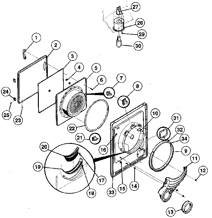 Door, front panel, lint filter
