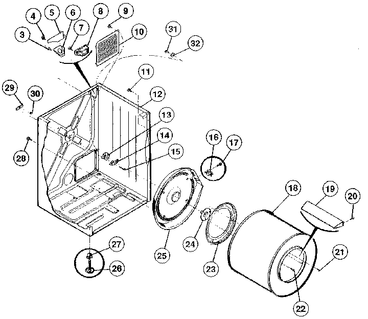Cabinet, drum, heater assy