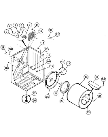 Cabinet, drum, heater assy
