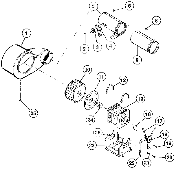 Motor, fan hsg., exhaust duct