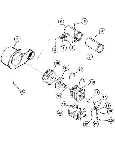 Motor, fan hsg., exhaust duct