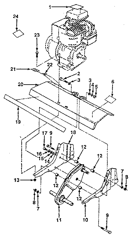 Transmission and tine shield assembly