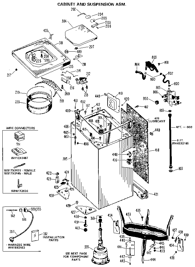 Cabinet and suspension assembly