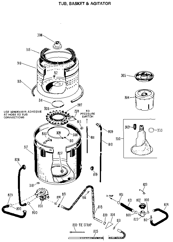 Tub/basket and agitator