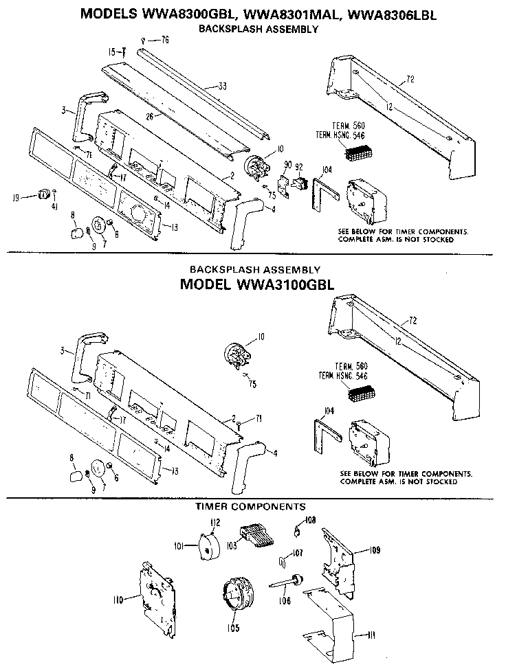 BACKSPLASH AND TIMER ASSEMBLY