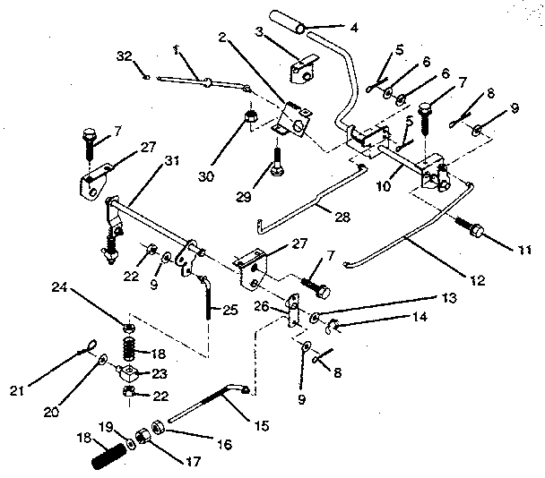 Parking brake/rear mower lift assembly