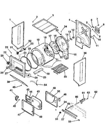 Dryer, cabinet, drum, heater