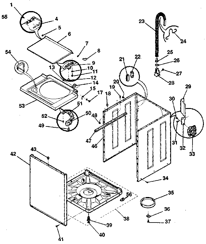 Washer-cabinet, top panel, base
