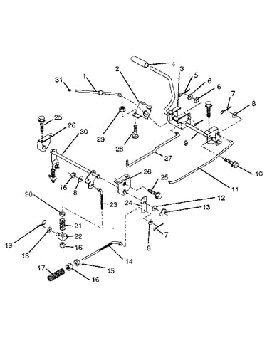 Parking brake/rear mower lift assembly