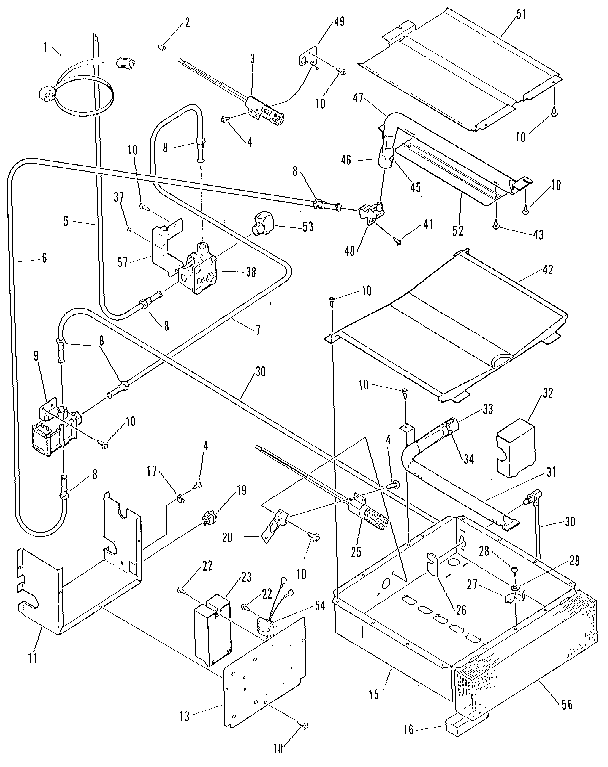 Broiler and oven burner section