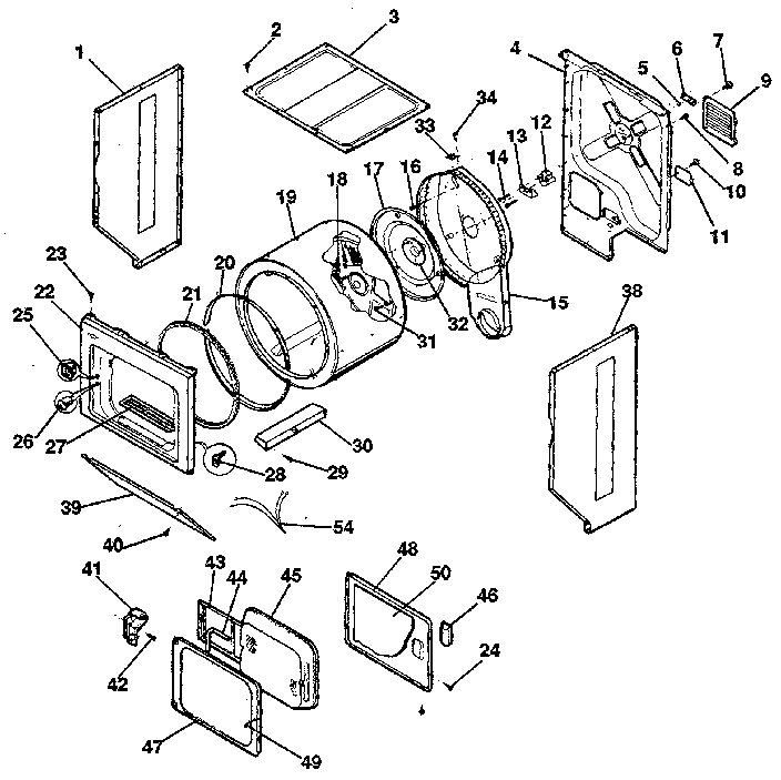 Dryer, cabinet, drum, heater