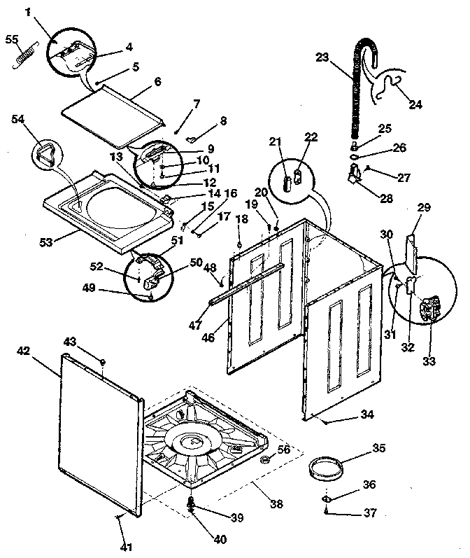 Washer-cabinet, top panel, base