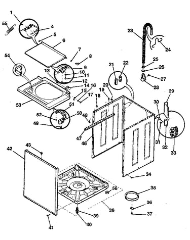 Washer-cabinet, top panel, base