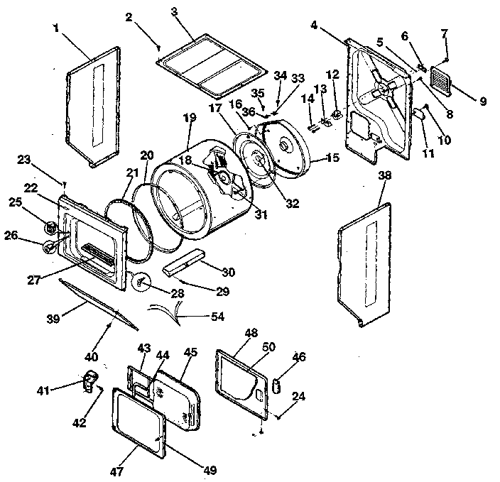 Dryer-cabinet, drum, heater