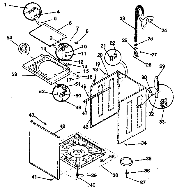 Washer-cabinet, top panel, base