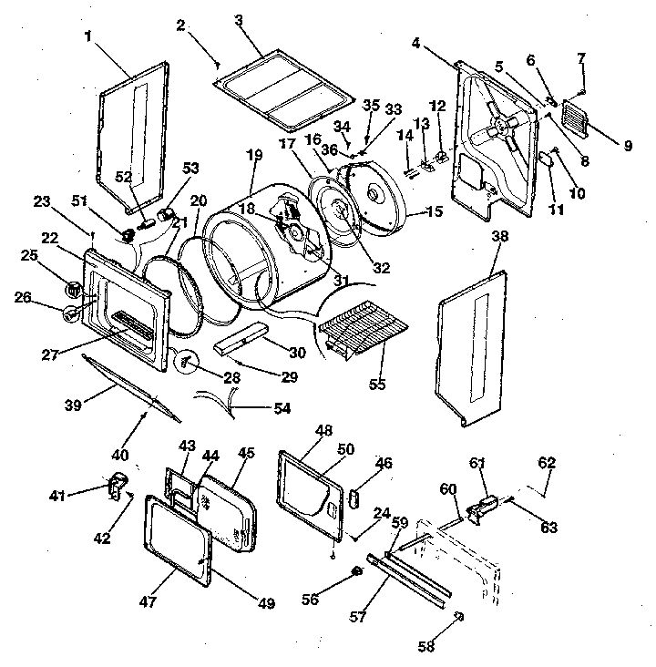 Dryer-cabinet, drum, heater