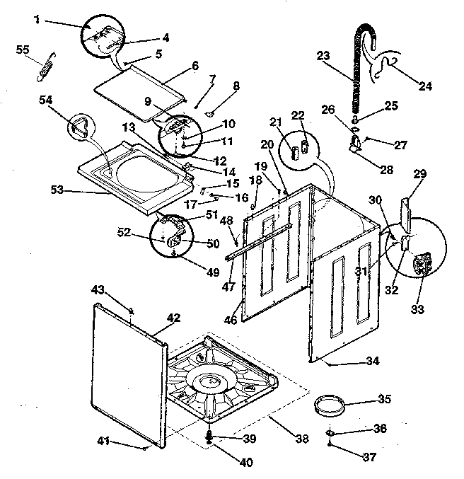 Washer-cabinet, top panel, base