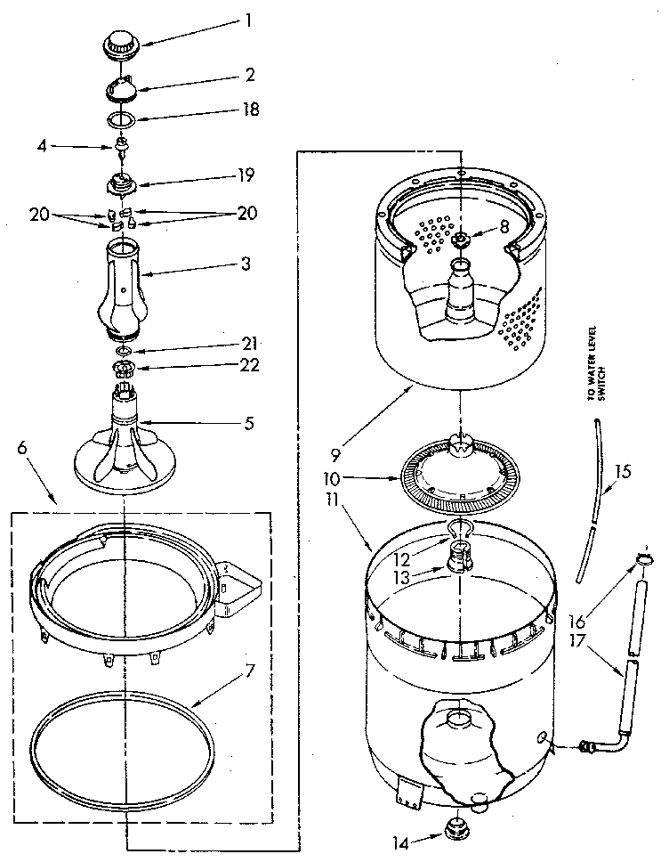 AGITATOR, BASKET AND TUB