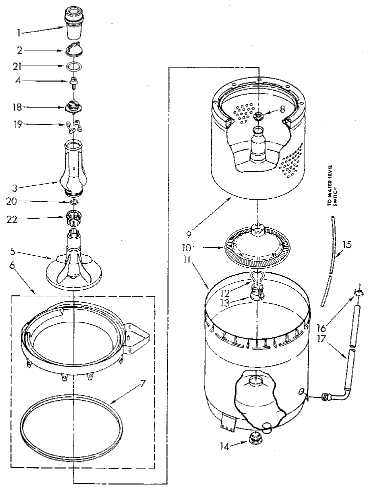 AGITATOR, BASKET AND TUB