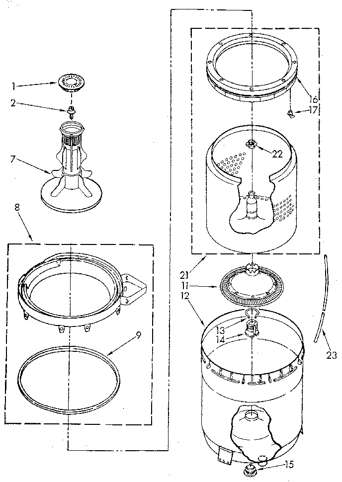 Agitator, basket and tub