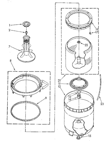 Agitator, basket and tub