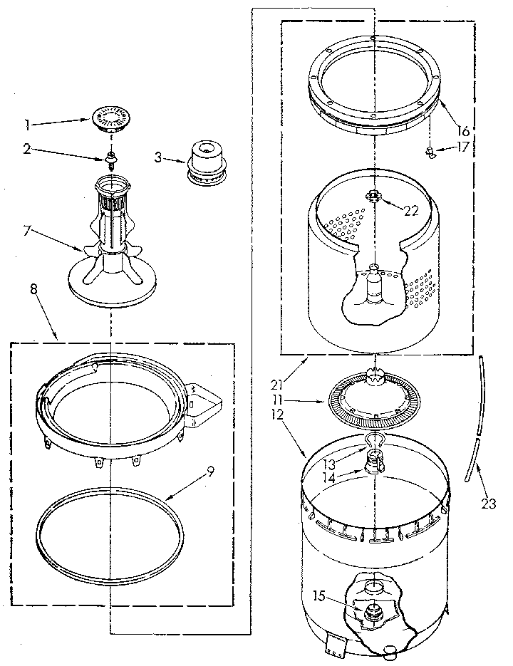 AGITATOR, BASKET AND TUB