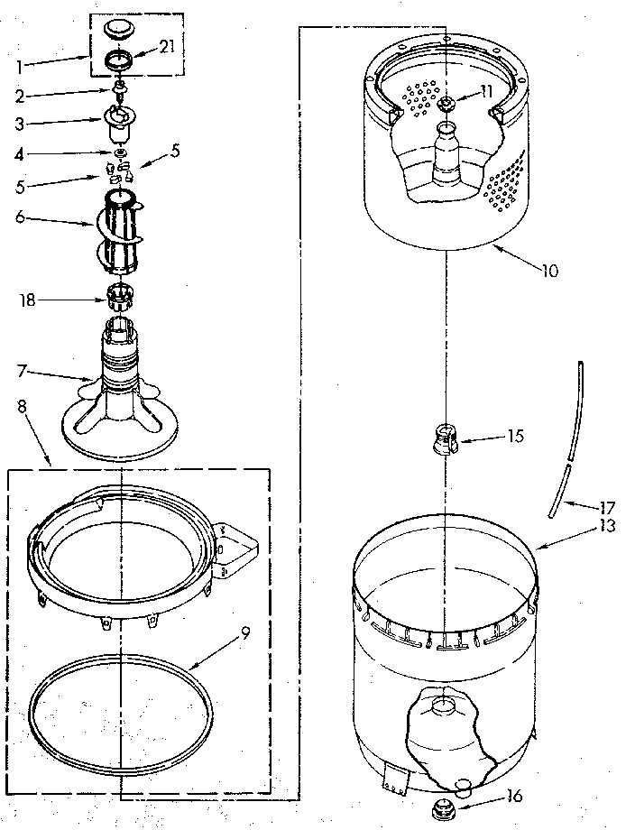 AGITATOR, BASKET AND TUB