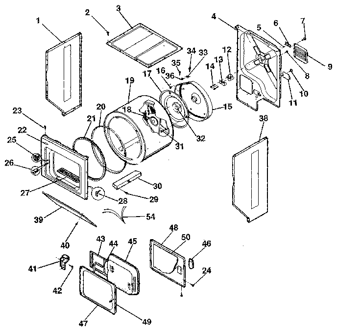 Dryer-cabinet, drum, heater